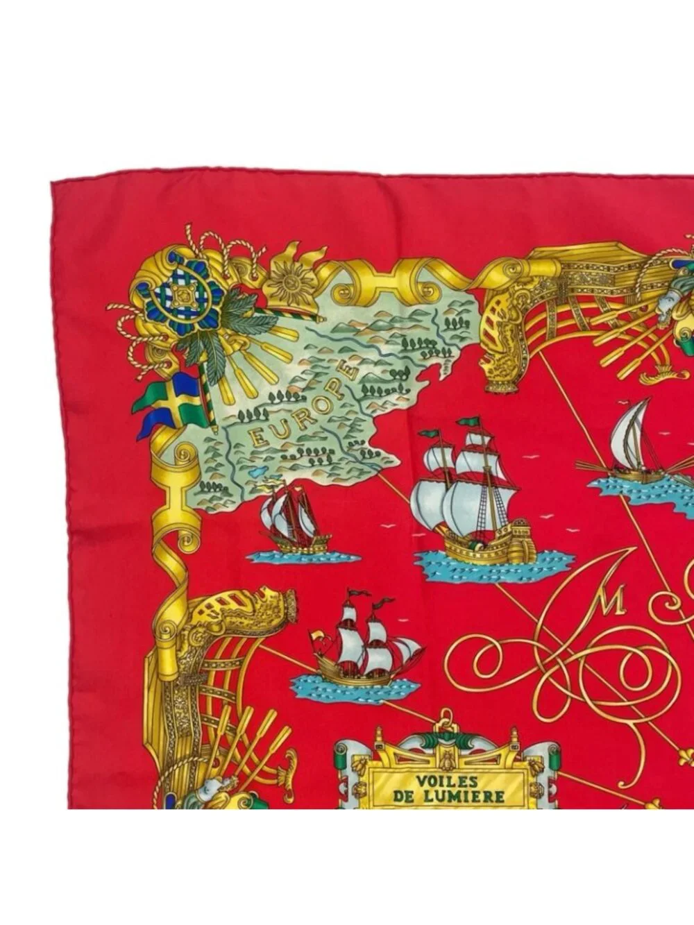 Hermes Voiles de Lumiere Red Scarf Silk Multicolor Carre 90